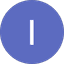 White capital letter I centered in a solid purple circle against a black background.